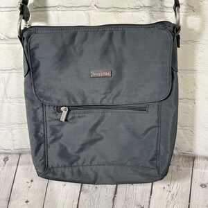 Baggallini Crossbody Bag Charcoal Gray Nylon Pink Lining Adjustable Strap Travel